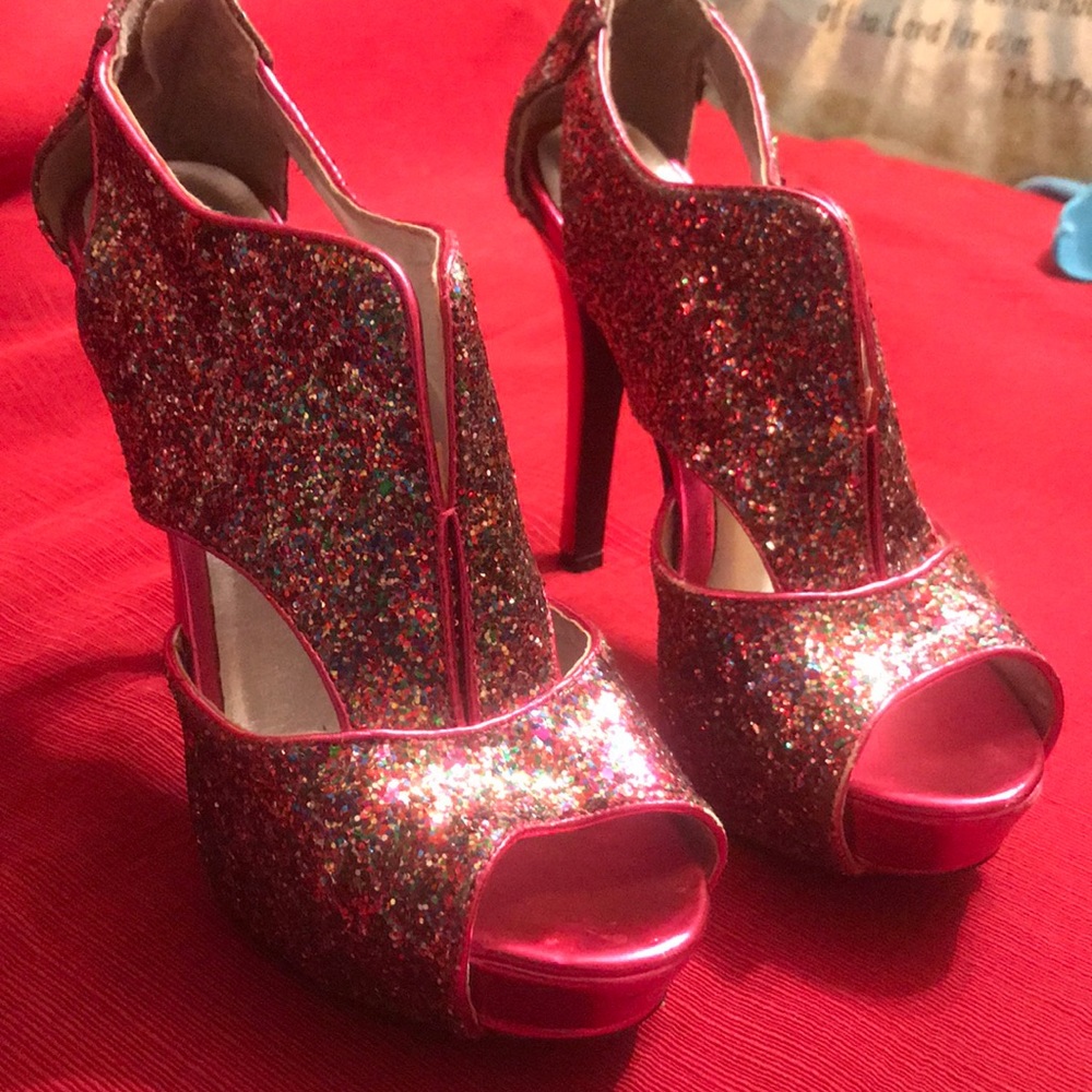 Qupid Pink Sparkly Stiletto High Heels Sz: 8